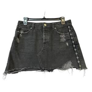 Zara Trafaluc Womens Distressed Denim Mini Skirt Size M Faded Black 90s Grunge